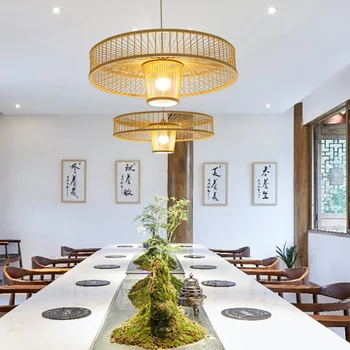 Люстры Китайская бамбуковая люстра ручной работы, ретро кафе-бар, гостиная, сад, ресторан, спальня, декоративные лампы, светильники