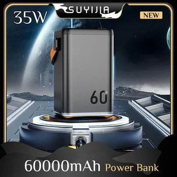 Быстрая зарядка Power Bank 60000mAh Портативное Внешнее зарядное устройство большой емкости с цифровым дисплеем, подсветкой внешнего аккумулятора, мобильным питанием