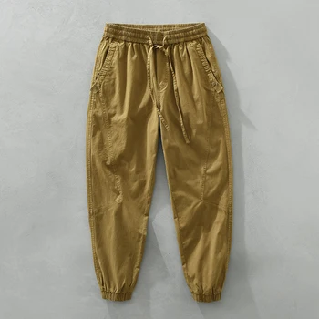 Весенние брюки-карго-карандаш 2023, мужские Винтажные Свободные зауженные брюки из 100% хлопка, Выстиранные Брюки, Брендовая одежда больших размеров.