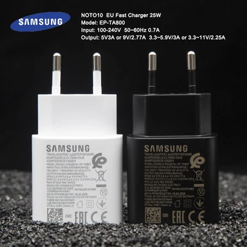 Оригинальное сверхбыстрое зарядное устройство Samsung Note10 +, 25 Вт, адаптер быстрой зарядки ЕС, кабель Type C-Type C для Galaxy S10 + Note10 plus (5G)