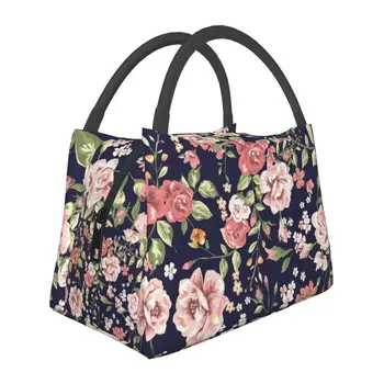 Женская сумка-тоут с цветочным рисунком, утепленная сумка для ланча, сплошные розовые цветы, портативный кулер, термальная коробка для бенто, офис в больнице