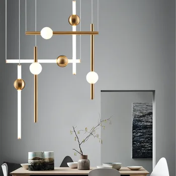 Минималистичная светодиодная горизонтально-вертикальная линейная люстра Подвесной светильник в скандинавском стиле из металла Дизайнерское освещение для ресторана и дома