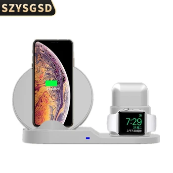 Быстрое беспроводное Зарядное устройство 3 в 1 мощностью 10 Вт Док-станция Быстрая Зарядка для iPhone XR XS Max 8 для Apple Watch 3 4 5 Для AirPods Для Samsung