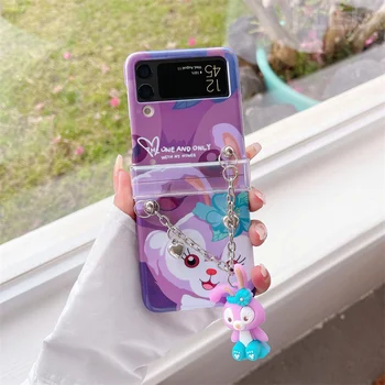 Мультяшный фиолетовый чехол с подвеской в виде кролика для Samsung Galaxy Z Flip 3, 4, 5G чехлы, жесткие аксессуары для ПК, симпатичный чехол для ZFlip3, 4