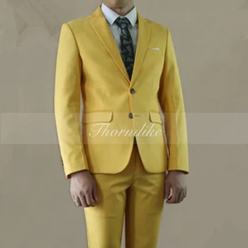 Желтый мужской блейзер Thorndike Custom, брюки, классический свадебный костюм жениха из 2 частей, мужская официальная приталенная посадка