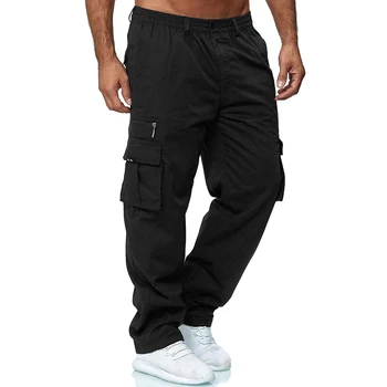 Мужские брюки, повседневные брюки-карго, брюки с несколькими карманами, большие размеры для мужчин, однотонные длинные брюки 2023 года, уличная одежда