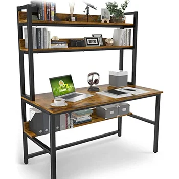 2023 Компьютерный стол Aquzee с ящиком, стол для домашнего офиса с компактным дизайном, промышленный стол с верхними полками для хранения