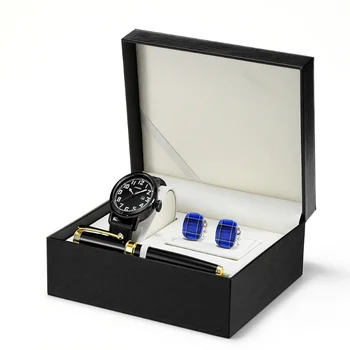 Мужская роскошная упаковка Sinobi Top Часы Herme Orange Кварцевые наручные часы с карандашом и запонками Подарок для парня Reloj Hombr
