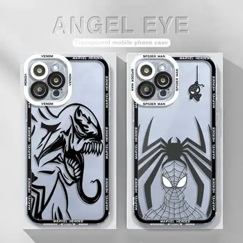 Marvel Spiderman Venom Для iPhone 15 14 11 12 13 Pro Max XS XR X 7 8 6 6S Plus Силиконовая Прозрачная Крышка С Принтом Рамки Funda