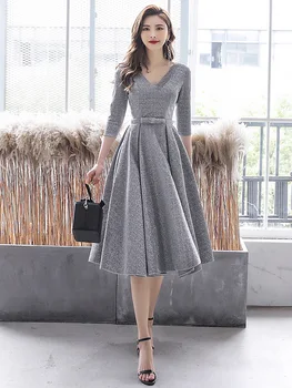 Новое поступление 2023 года Серебряное Вечернее платье трапециевидной формы длиной Три четверти На заказ Короткие вечерние платья длиной до колен