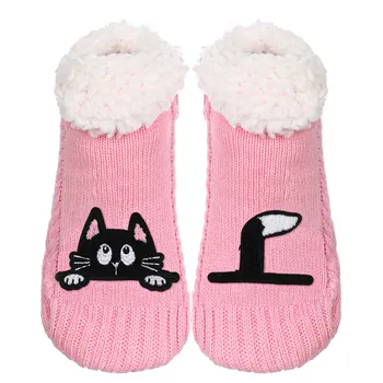 Носки-Тапочки для Женщин с Захватами /Уютные Пушистые Теплые Домашние Носки /Нескользящая Шерп-Подкладка Animal Funny Cats Домашние Носки Cat