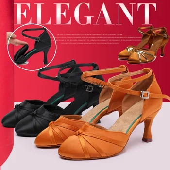 Стандартные туфли для бальных танцев для женщин, атласные современные туфли для танцев с закрытым носком, сальса, бальное танго, латиноамериканские туфли для девочек, женские