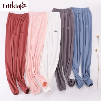 Fdfklak Хлопчатобумажные пижамные брюки для женщин, весенне-осенние брюки для сна, одежда для отдыха, домашние брюки, свободные пижамные брюки большого размера