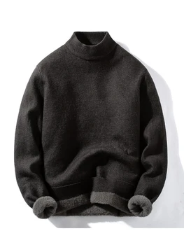 Мужской свитер с бархатным утолщением и полувысоким воротником, осенне-зимний тренд на самосовершенствование, цельнокроеный свитер на бархатной основе