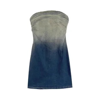 Летнее сексуальное облегающее джинсовое платье с градиентной стиркой на молнии
