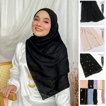 Высококачественные малайзийские женские исламские шали, мусульманские хиджабы, платок, Вуаль, Тудунг, Вышивка, Шифоновый хиджаб, шарф