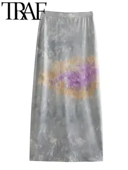 Летние модные женские юбки миди с принтом Tie Dye, повседневная женская прямая юбка длиной до щиколоток, уличная одежда 2023 года от TRAF