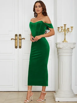 Новинка весны, бархат зеленого цвета, сексуальное облегающее длинное платье с разрезом, изящная женщина, облегающее бедра, вечернее платье для коктейльной вечеринки, Vestido
