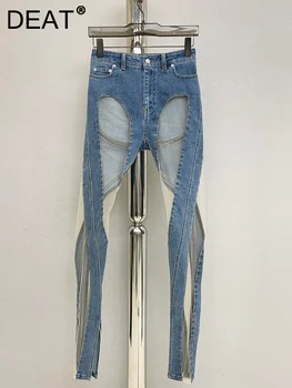 DEAT 2023 New Run Way Модные женские джинсы See Throw, Сексуальные джинсы с большими дырками во всю длину, женские брюки Slim Tide WY14000L