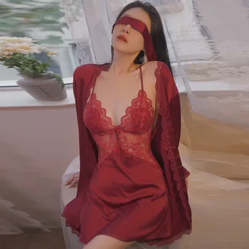 Сексуальные пижамы с накладками на грудь, женские весенне-летние модели 2023 года хотят платье для сна из чистого ледяного шелка, удобную юбку на подтяжках