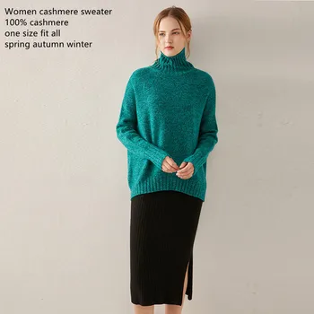 Naizaiga 100% кашемировая Водолазка oversize lake blue утепленный женский свитер, Пуловеры SQ22
