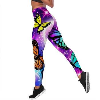 Женские леггинсы CLOOCL с красивым принтом бабочки, эластичные леггинсы с высокой талией, спортивные штаны с 3D животными для женщин, штаны для бега трусцой