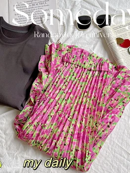 Женская Винтажная Розовая Плиссированная юбка Миди с эластичным Поясом, Новинка Лета 2023