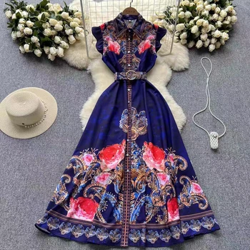 Ощущение винтажного дизайна, маленькое длинное платье с развевающимися рукавами в стиле маленького двора, летнее Новое платье в национальном стиле, утягивающее талию.