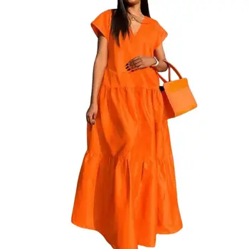 Модное летнее платье с V-образным вырезом, цветное женское летнее платье большого размера, женское платье Макси полной длины