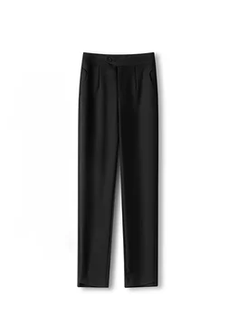 Черные костюмные брюки Женские весенне-летние Новые Свободные повседневные брюки с высокой талией для похудения Универсальные укороченные брюки