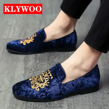 KLYWOO/ 2023; Свадебные Модельные туфли; Повседневные Мужские Лоферы; Обувь в Ленивый Горошек Большого Размера С вышивкой; Мокасины; Кожаная обувь; Zapatos