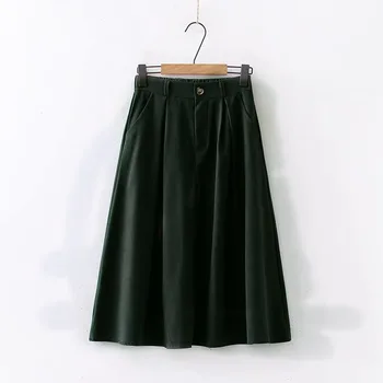 2023 Новые весенне-осенние юбки, женская однотонная зеленая элегантная модная эластичная юбка-миди трапециевидной формы с высокой талией и карманами Faldas