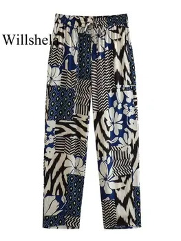 Willshela / Женские модные брюки на завязках с принтом, винтажные женские прямые брюки с высокой талией, полной длины, шикарные женские брюки.