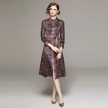 Элегантное тонкое летнее платье для женщин 2023, облегающее леопардовое платье с поясом, облегающее талию, осеннее женское платье Vestidos