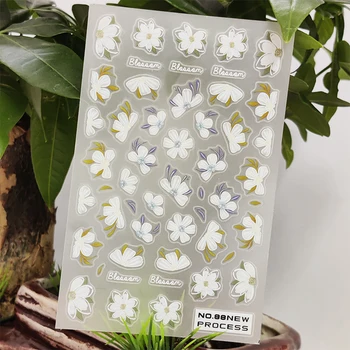 1 лист Белых цветов Наклейки для ногтей Cherry Blossom 3D Наклейка для дизайна ногтей Маникюрная наклейка для переноса слайдера DIY Nail Art Decoration
