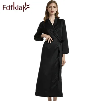 Шелковые халаты Fdfklak для женщин, Весна-лето, Сексуальное ночное белье, халат, Черный / Винно-красный, платья больших размеров, M-XXL