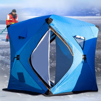 Портативное укрытие для подледной рыбалки, 3 слоя хлопчатобумажной теплой зимней палатки, снаряжение для кемпинга на 3-4 человека, туристическая палатка, Ветрозащитная палатка