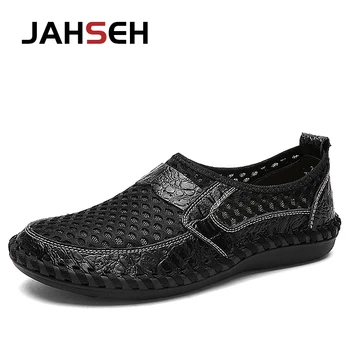 Новая высококачественная мужская обувь из кожи и сетки, Летняя дышащая повседневная обувь, водонепроницаемые кроссовки на плоской подошве, размер 38 ~ 50