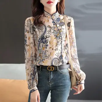 Новая женская рубашка в китайском стиле с пуговицами в стиле ретро, костюм 