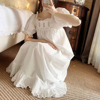 Винтажная женская пижама Unikiwi, платье принцессы, кружевные ночные рубашки с квадратным воротником в королевском стиле.Длинная ночная рубашка с пышными рукавами, ночнушка