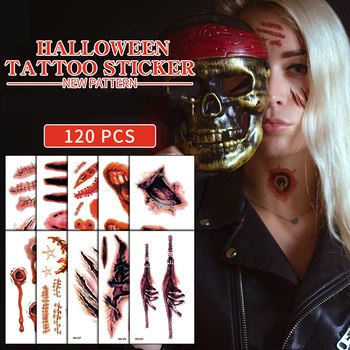 Временные татуировки на Хэллоуин, наклейки со шрамами от зомби, татуировки с кровавым макияжем, раны, украшение раны, Страшная наклейка с кровоподтеками