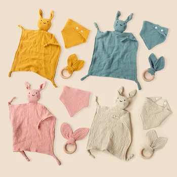 Детское хлопковое муслиновое одеяло, одеяло для новорожденных спящих кукол, милая детская игрушка для сна, успокаивающее полотенце, нагрудник, полотенце от слюны