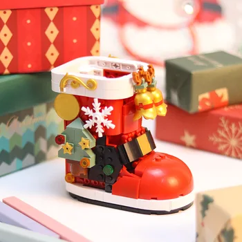 Новые Рождественские зимние ботинки MOC, сделанные своими руками, модель строительного блока, украшение из мелких частиц, Рождественский Кирпич, Игрушка в подарок для детей