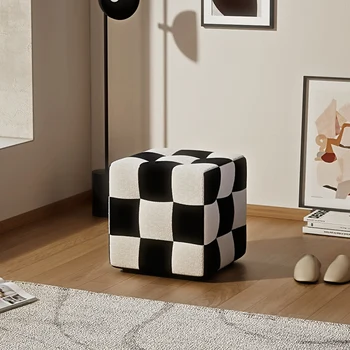 Табурет для макияжа в скандинавском стиле для гостиной, черно-белый Табурет для дивана в шахматном порядке, Простой домашний табурет для переодевания обуви, Табурет для стула