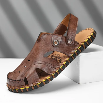 2023 Мужские сандалии из натуральной кожи, летние уличные нескользящие походные треккинговые ботинки для мужчин, пляжные тапочки, повседневные кроссовки