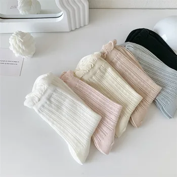 Ушной край, сплошной цвет, Белые носки средней длины, Дышащие Легкие женские носки до щиколотки, Белый, Розовый, черный