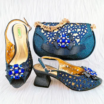 Наборы итальянской обуви и сумок Doershow в африканском стиле для вечерней вечеринки с камнями, синие итальянские сумки, подходящие сумки!  HGY1-45