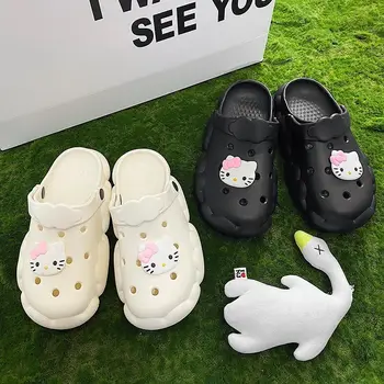Летняя пляжная обувь Hello Kitty для девочек и мальчиков 2021 г., нескользящие сандалии и тапочки, дышащие тапочки на мягкой подошве