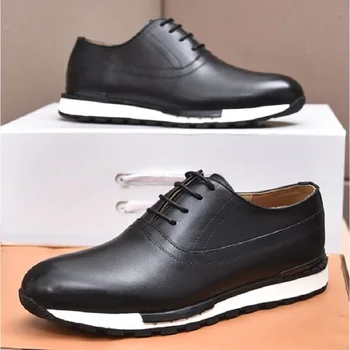 Винтажные мужские кроссовки из натуральной кожи на шнуровке, удобная повседневная обувь Оксфорд для мужчин, обувь для прогулок на плоской подошве D2H15
