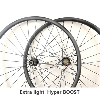 1149 г карбоновые колеса Extralite HyperBoost 29 дюймов 30 мм ширина 25 мм внутренняя 28 лучей Бескамерная колесная пара для горного велосипеда с прямой головкой
